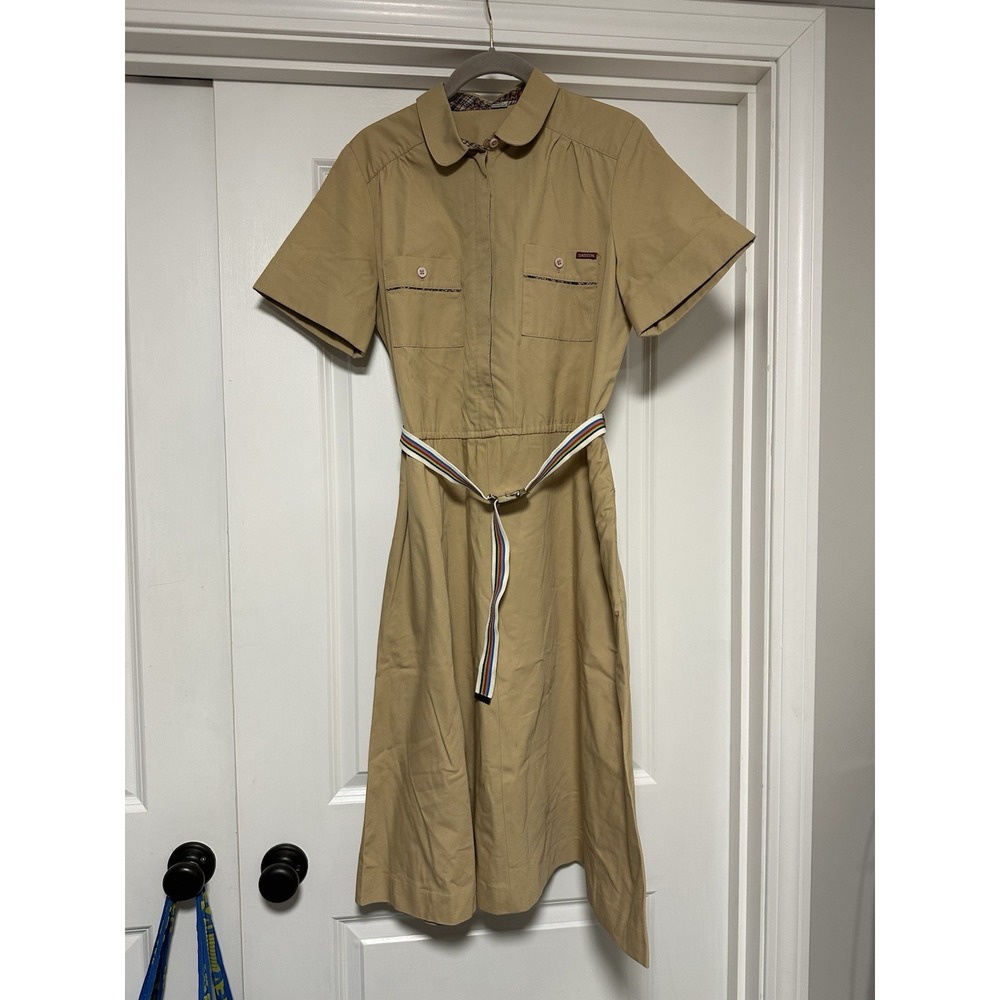 Sasson, Women's Vintage Khaki Dress With Stripped Belt, Brown, Size 10/11